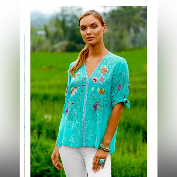 💚💙Gorgeous Johnny Was Aqua Green Blouse! - Picture 2 of 13